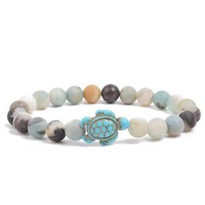 Sea Turtle 8mm Beads Bracelet Turquoise Natutal Stone Elastic Stretch Jewelry